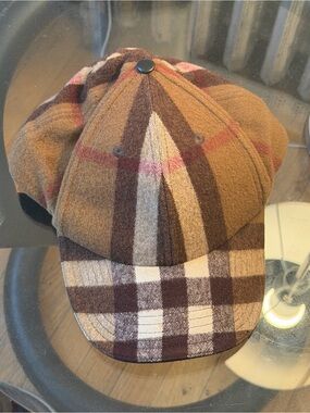 Burberry Tan and Brown Check Wool Cap